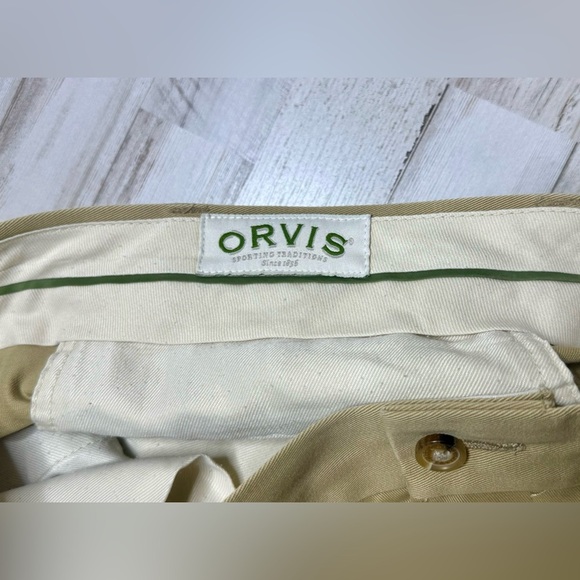 Orvis Pants Mens 42x30 Pleated Golf Straight Leg Casual Tan - Picture 7 of 11